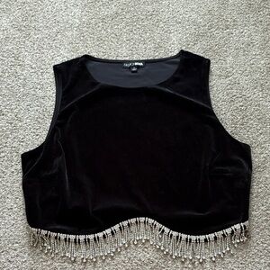 Fashion Nova Black Velvet Tank with Fringe